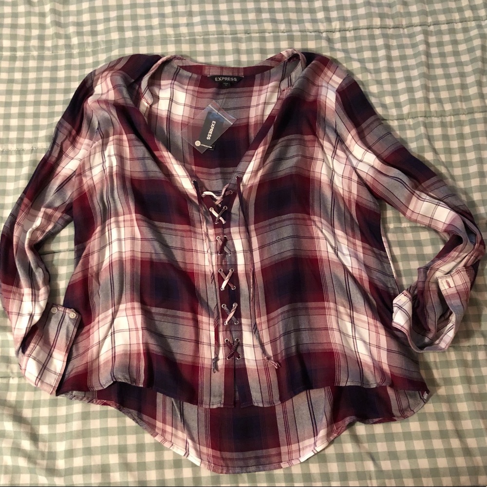 Express Plaid Tie-Up Tunic - L